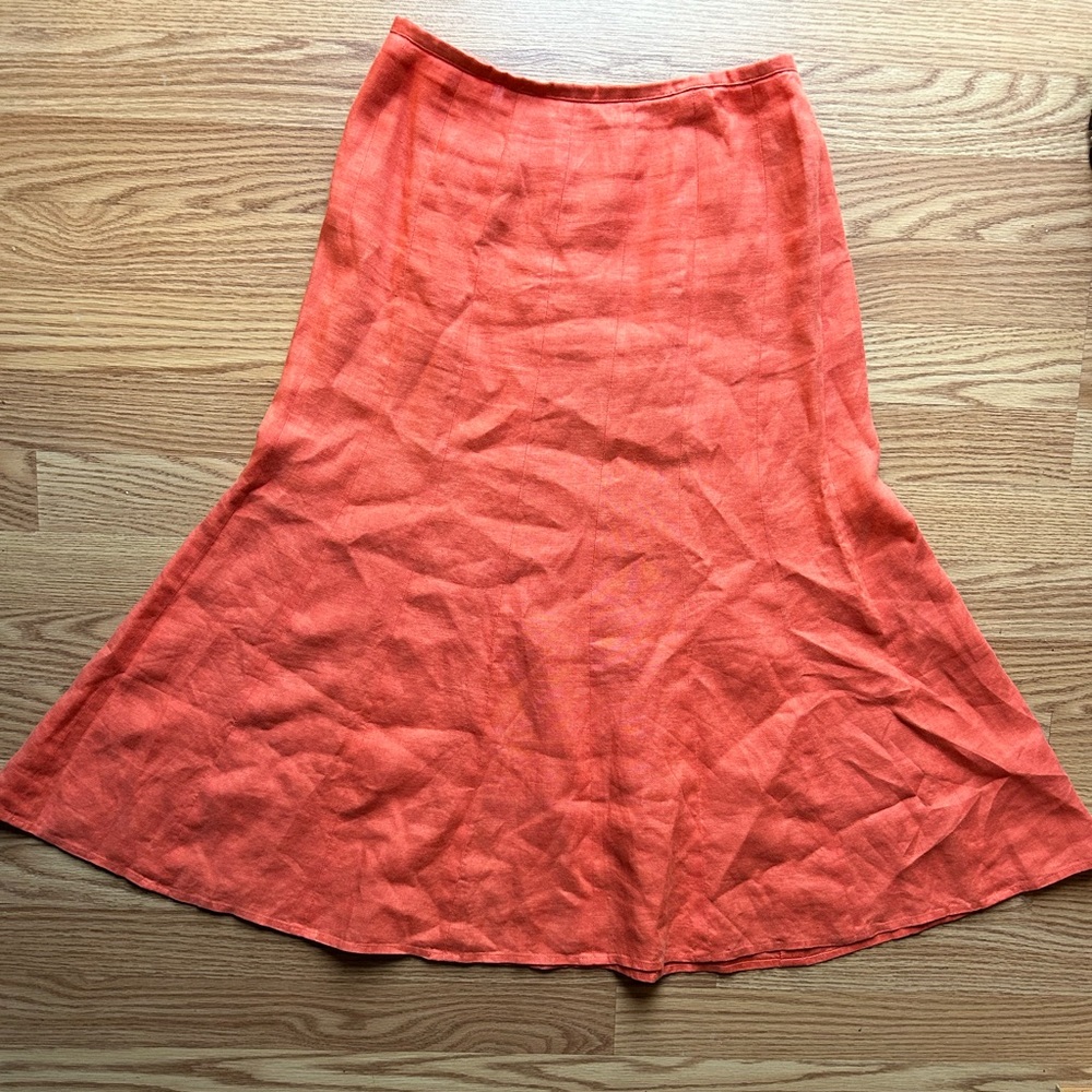 TALBOTS 100% Pure Irish Linen Orange/Coral Flare Midi Skirt Size 6 Y2K